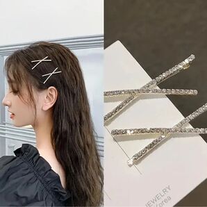 No.10 ★2本 クロス X字 キラキラ シルバーヘアピン