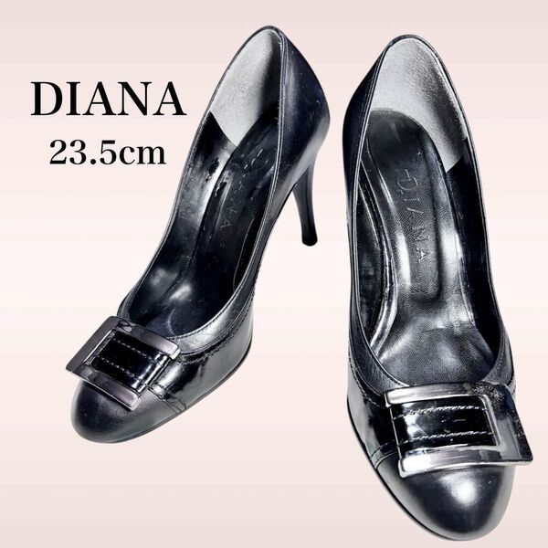 DIANA ダイアナ 日本製 レザー 本革 ブラック 黒 バックル付き ラウンドトゥ ハイヒール 23.0cm