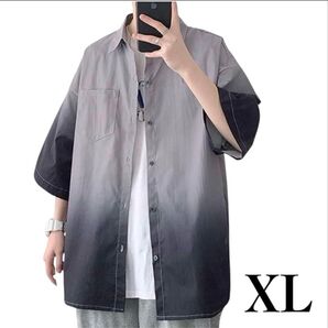 シャツ メンズ 半袖 グラデーション シャツ 通気性 吸汗速乾 XL グレー