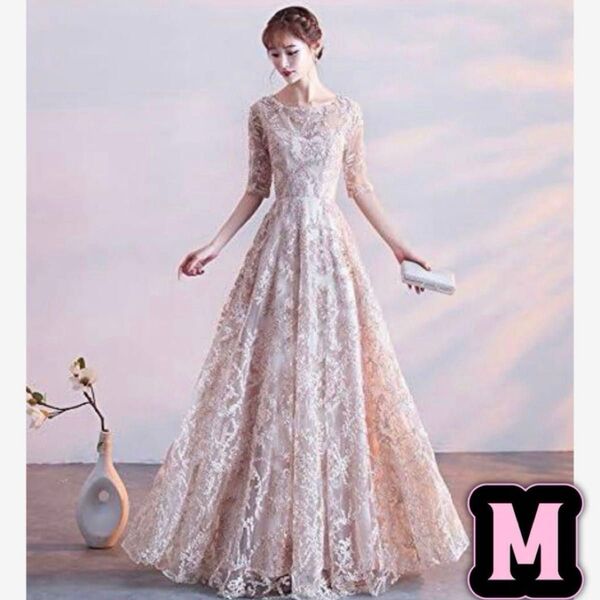 最終値下げ ラスト一点 明日には削除 ロングドレス 袖あり 結婚式 ロング丈 カラードレス パーティードレス M