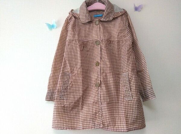 【美品】NAVY NATURAL 千鳥柄 レインコートコート ポーチバッグ付き 110〜120cmぐらい