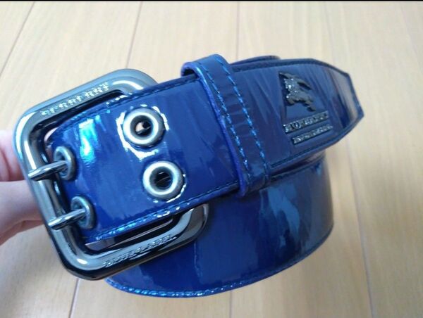 【美品】BURBERRY BLUE LABEL エナメルベルト ネイビーブルー レディース バーバリーブルーレーベル