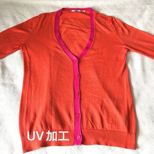ユニクロ UNIQLO UVカーディガン オレンジとピンク Vネック Mサイズ トップス 長袖