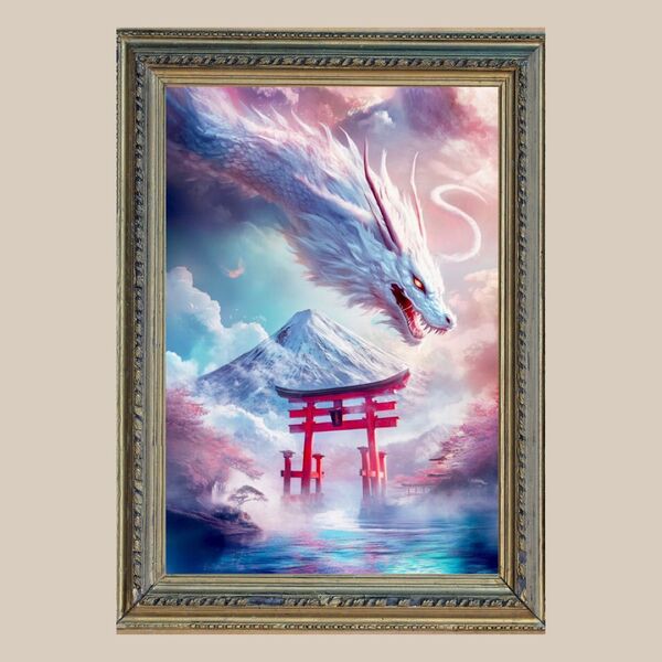 天翔る☆ 白龍と富士山 ☆ No.5【 開運風水絵画風ヒーリングアート】