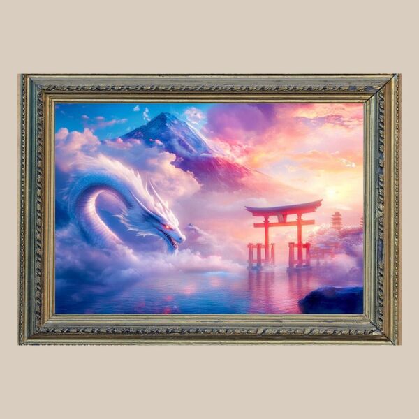 天翔る☆ 白龍と富士山 ☆ No.6【 開運風水絵画風ヒーリングアート】