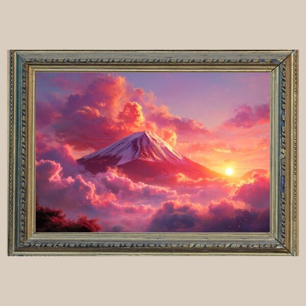 厄除け・商売繁盛☆ 赤富士 ☆ No.113 【開運風水絵画風ヒーリングアート】