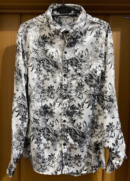 R.STANDY 花柄シャツ VINTAGE Archive grunge サテン 派手柄 V系 白黒 バラ