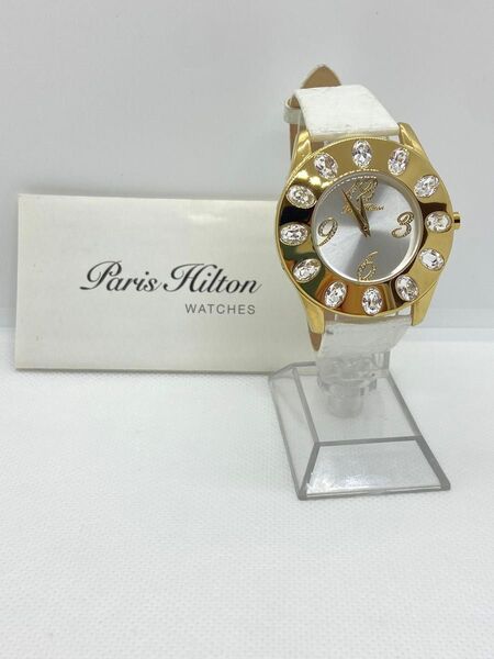 Paris Hilton パリスヒルトン ユーエフオー 腕時計 ゴールド×ホワイト 稼働品 電池交換済 ラインストーン装飾
