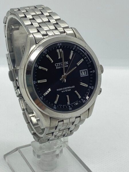 CITIZEN エコドライブ 電波ソーラー腕時計 H415-S045495 稼働品 風防傷なし 裏面記名あり