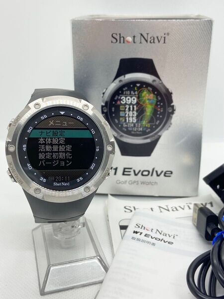 【通電確認済み】Shot Navi W1 Evolve ゴルフGPSウォッチ/付属品完備 ショットナビ GPS ブラック Golf