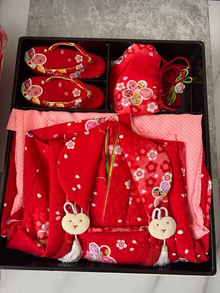 七五三 被布着 着物 3歳 女の子 赤 うさぎ