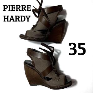 【美品】PIERRE HARDY 本革 ピエールアルディ ウェッジソール レースアップサンダル 35 レザー