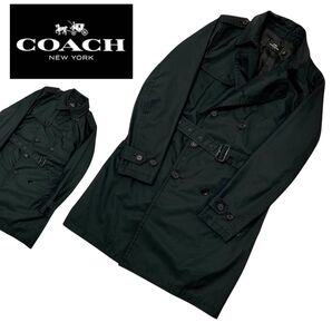 【美品】COACH コーチ 羊革 牛革 ダブルブレスト スプリングコート トレンチコート ブラック M メンズ ビジネスコート