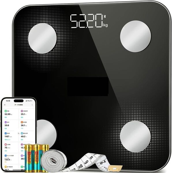 体重計 スマホ連動 体脂肪率 筋肉量 BIA測定 体組成計 軽量 水分率 BMI iOS/Android対応 コンパクト アプリ
