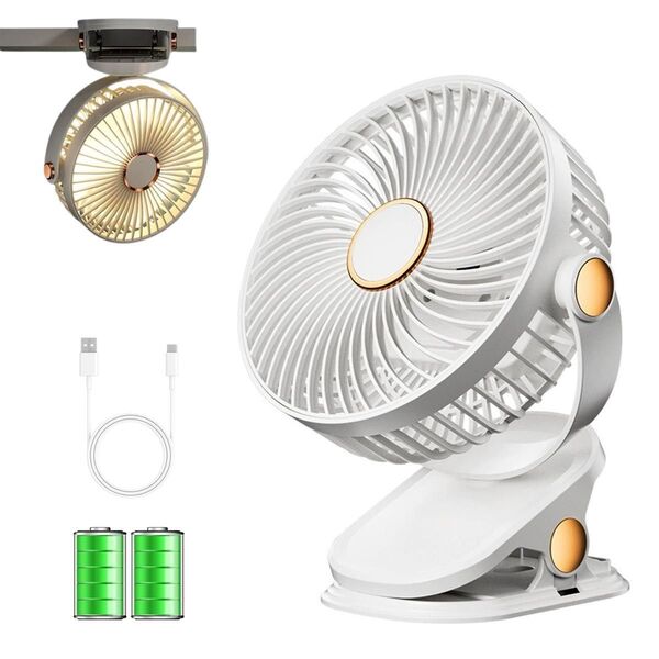 卓上扇風機 クリップ 小型 LEDライト 静音 USB-C充電式 上下左右360度角度調整 壁掛け 車用/アウトドア/キャンプ