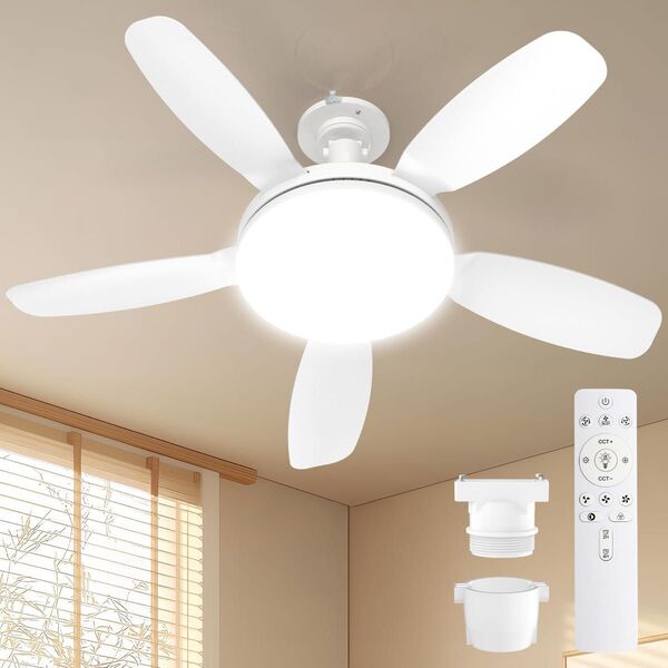 LED シーリングファンライト 正逆回転 天井照明 羽根 小型 省エネ E26 扇風機 照明器具 空気循環 無階段調光調色 白