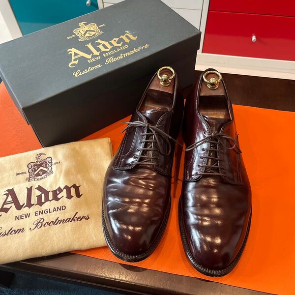Alden 53501 コードバン プレーントゥ モディファイドラスト US9.5D ダーク バーガンディ オールデン