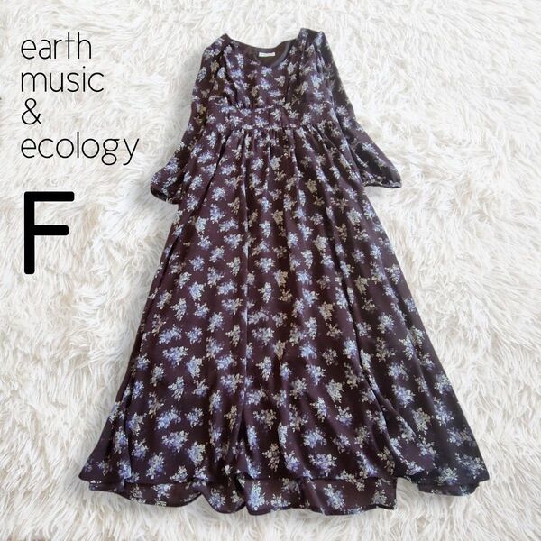 earth music&ecology アースミュージックアンドエコロジー ワンピース フリーサイズ 花柄 総柄 ボルドー 長袖