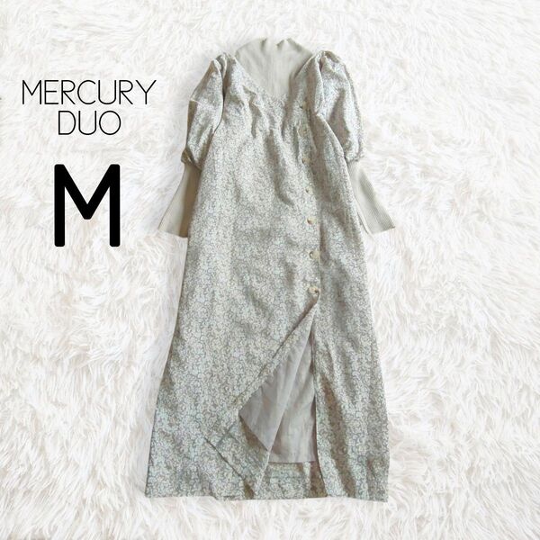 MERCURYDUO マーキュリーデュオ ワンピース M グレー 花柄 総柄 長袖 ロング マキシ カシュクール ドッキング