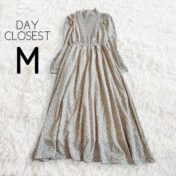 DAY CLOSEST デイクローゼット ワンピース M アイボリー 花柄 総柄 長袖 ロング ミディ ミモレ ハイネック 韓国