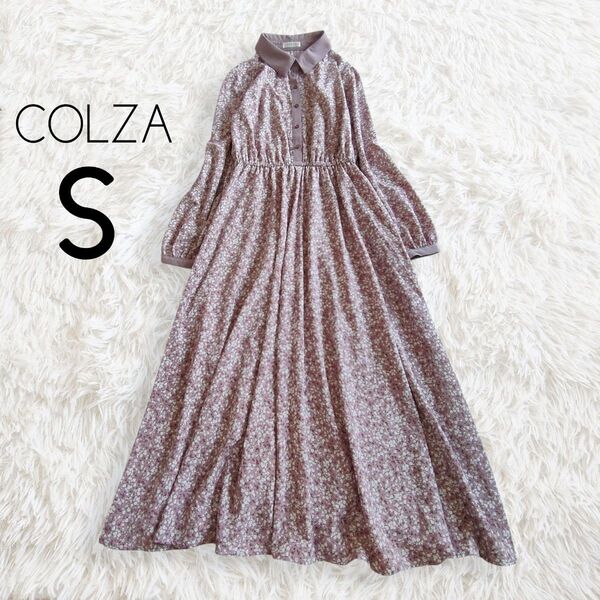 COLZA コルザ ワンピース S ピンク パープル花柄 長袖 ロング ミディ ミモレ フレア 総柄 honeys ハニーズ