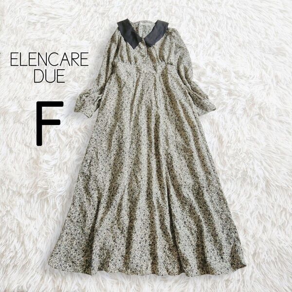 ELENCARE DUE エレンカーレデュエ ワンピース フリー アイボリー 花柄 リーフ柄 長袖 ロング ミディ ミモレ 襟