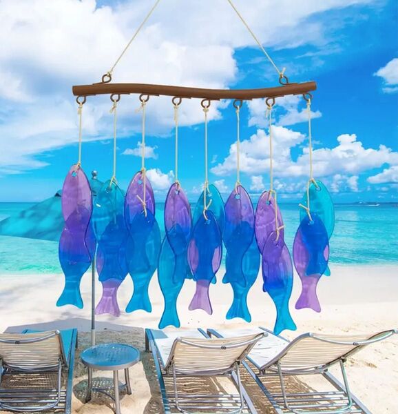 ガラス風鈴 青い魚ピンクの魚 清涼音響