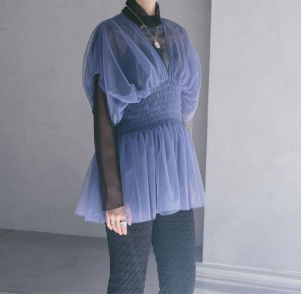 【完売品】sahara marte Gather Tulle Top ブルー