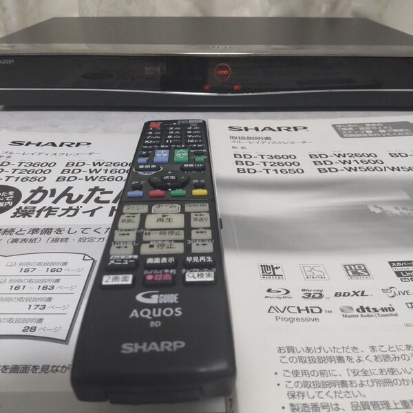 シャープAQUOSブルーレイディスクレコーダー『BD-W1600』ITB☆1000GB◆Wチューナー搭載◎動作確認済み◎説明書付き
