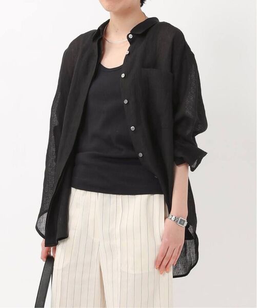AP STUDIO リネンシャツ36 黒 長袖 2way カシュクール 24SS
