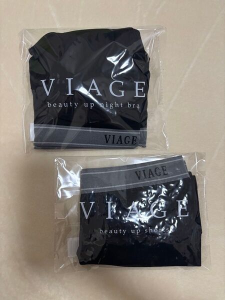 VIAGE ヴィアージュ ナイトブラ (MLサイズ) &ショーツ (Lサイズ) ブラックxグレー