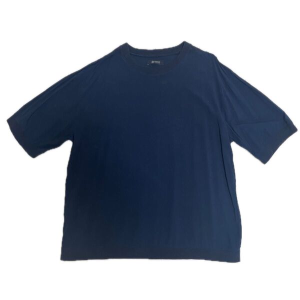 nano universeネイビー Tシャツ 透け感 ナノユニバース 涼しい クルーネック L トップス 半袖Tシャツ