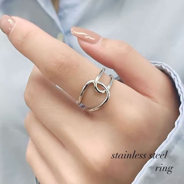 【ステンレス】ノットデザイン オープンリング/シルバー/silver/金属アレルギー対応 サイズ調整可能