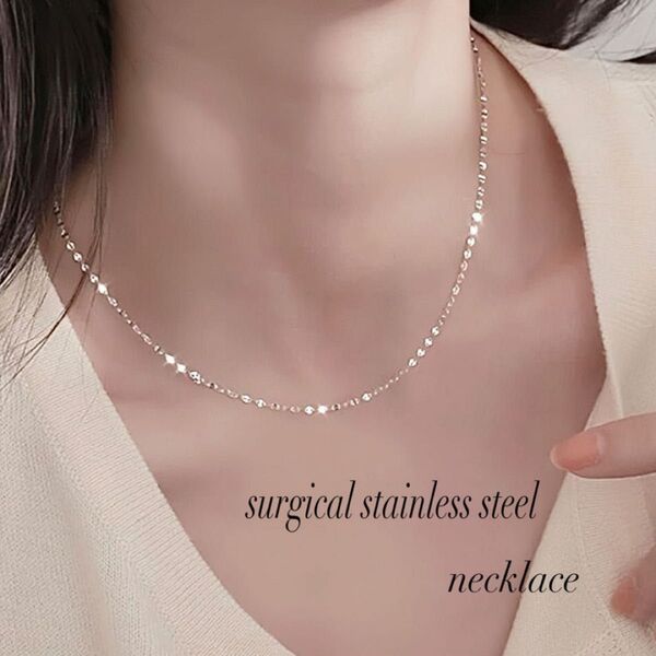 【ステンレス】高見え 上品 ペタルチェーン ネックレス/シルバー silver/金属アレルギー対応 男女兼用