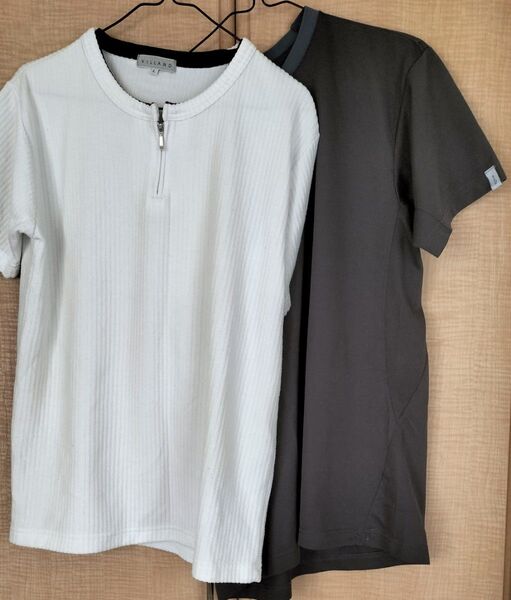 villand半袖ジップアップ 白綿トップス Tシャツ2枚