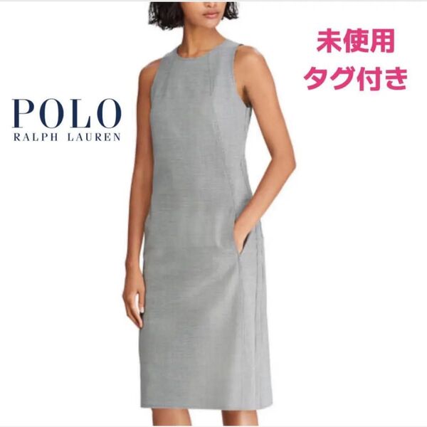 新品 POLO RALPH LAUREN ハウンドトゥースAラインドレスワンピース ノースリーブワンピース L