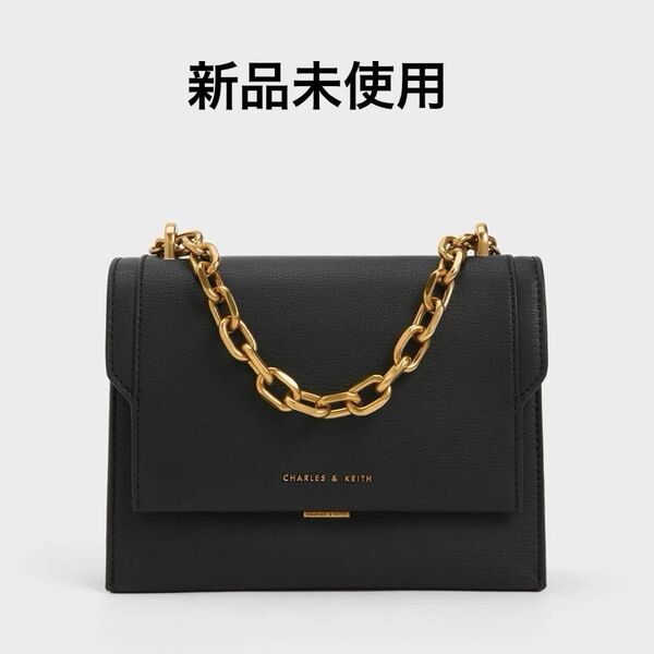【新品】CHARLES & KEITH バッグ ショルダーバッグ ブラック ゴールドチェーン ミニバッグ