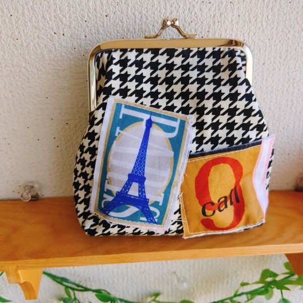がま口ポーチ千鳥格子 ハンドメイド 小物入れ ポーチ がま口