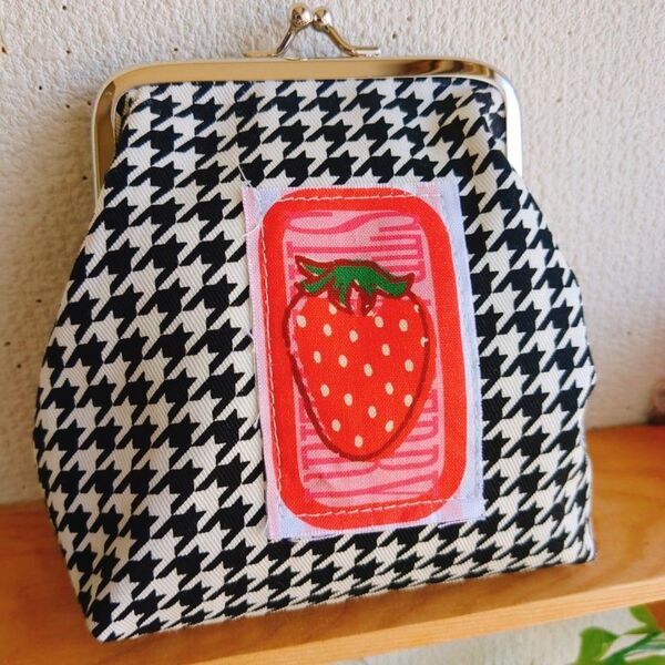 がま口ポーチ千鳥格子 ハンドメイド 小物入れ ポーチ がま口
