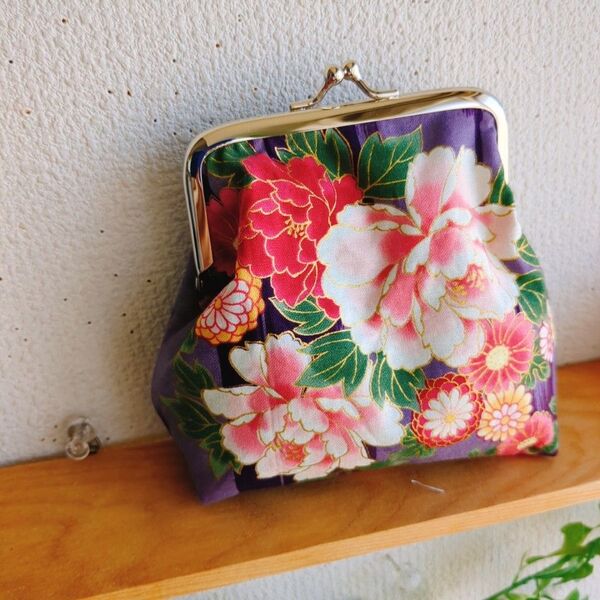 がま口ポーチ和柄花柄 ハンドメイド がま口 ポーチ 花柄