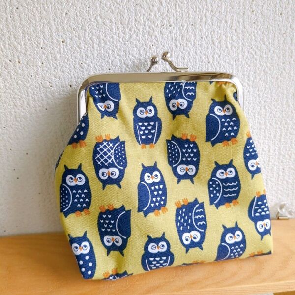 がま口ポーチフクロウ ハンドメイド ポーチ 小物入れ がま口