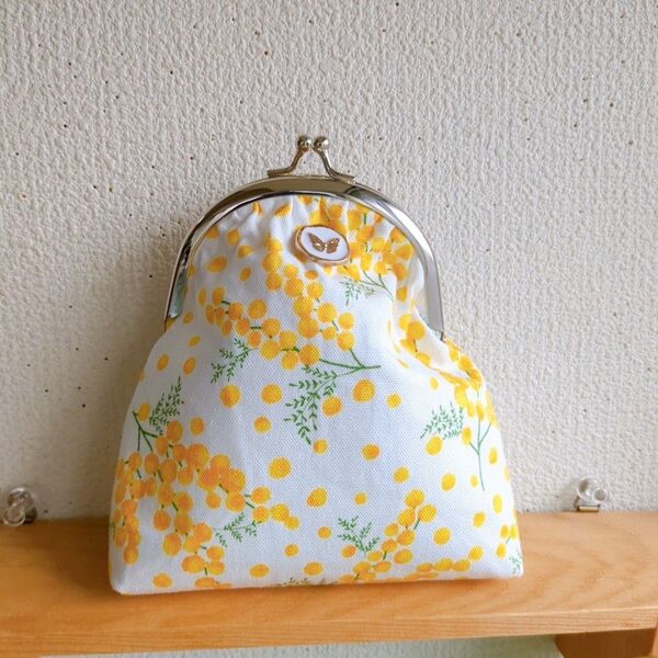ハンドメイド がま口ポーチミモザ 小物入れ ポーチ お薬入れ