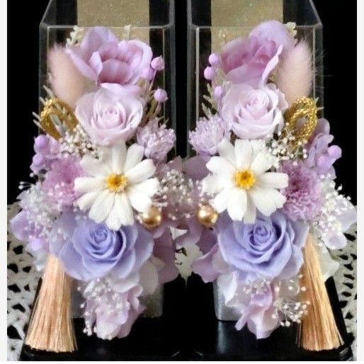 仏花 プリザーブドフラワーアレンジ クリアケース入り お供え花 1対 スイートライラック 小菊