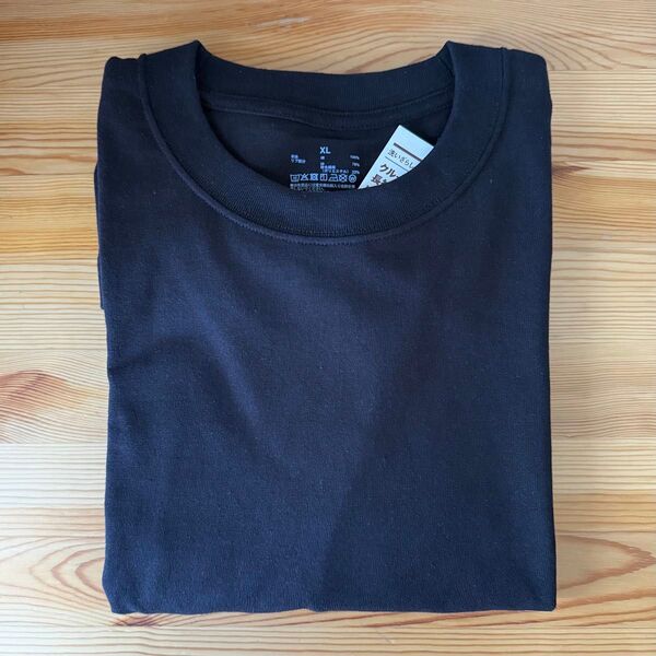 無印良品 紳士 洗いざらし太番手クルーネック長袖Tシャツ ブラック XL