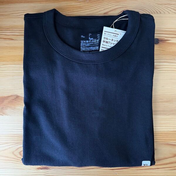 無印良品 紳士 洗いざらし太番手クルーネック半袖Tシャツ ブラック サイズXL