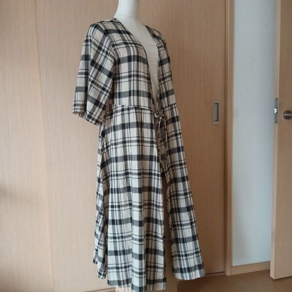 レディース W CLOSET 白×黒 七分袖 ロングカーディガン フリーサイズ