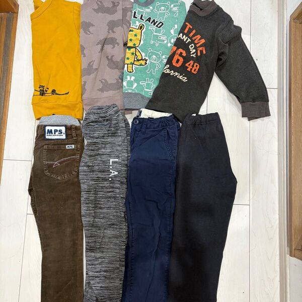 キッズ おまとめ秋冬暖か8点セット 120 裏起毛トレーナー ズボン