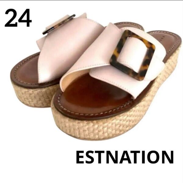 エストネーション ESTNATION バックルプラットフォーム サンダル 37 ウェッジソール 厚底 24 cm 鼈甲 風 ベルト