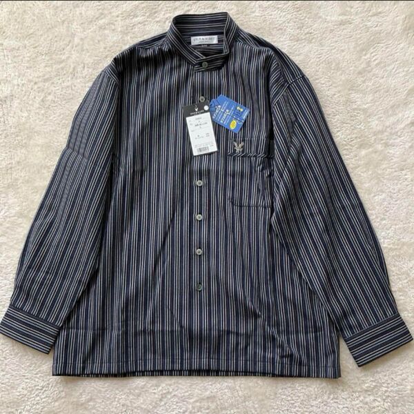タグ付き 未使用 LYLE & SCOTTライルアンドスコットメンズ シャツ ストライプ バンドカラー 大きいサイズ メンズ