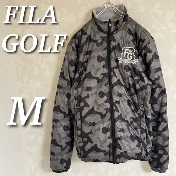 FILA GOLF リバーシブルジップアップジャケット フリース 長袖 中綿 ゴルフ カモフラ 迷彩 グレー M